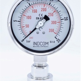 Stainless Steel Pressure Gauge, Dial 100 mm, With Separating Diaphragm CLAMP DIN32676 (50.5 mm) 0-25 bar