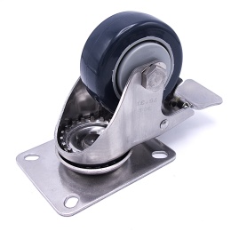 Transport casters, swivel, with brake, stainless steel, diameter 75 mm