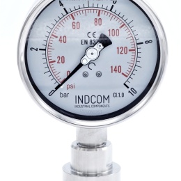 Stainless Steel Pressure Gauge, Dial 100 mm, Sanitary Diaphragm CLAMP DIN32676 (50.5 mm)