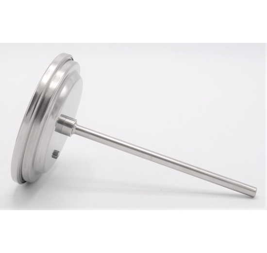 All-stainless steel bimetal thermometer with immersion shaft in well
