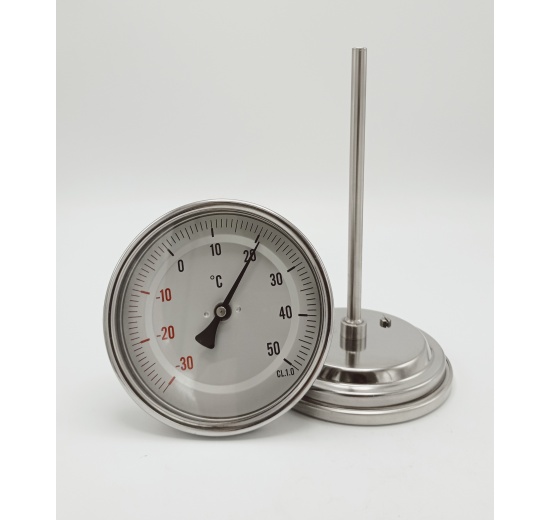 Celonerezový bimetalový teploměr s ponorným dříkem do jímky 150 mm