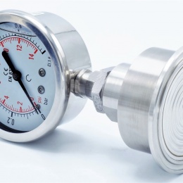 celonerezový manometr s oddělovací membránou, 0-1 bar, clamp připojení