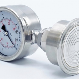 celonerezový manometr s oddělovací membránou, 0-4 bar, číselník 63 mm, límeček 64 mm, clamp připojení