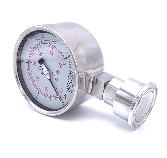 Stainless Steel Pressure Gauge, Dial 100 mm, With A Sanitary Diaphragm CLAMP DIN32676 (50.5 mm)
