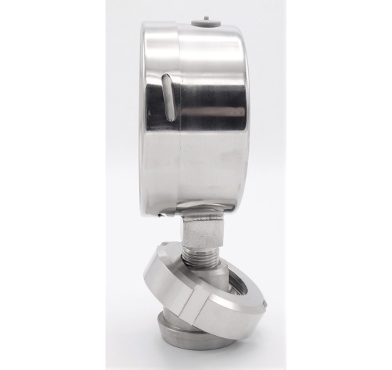 manometer with separating membrane, union DIN 11851, dial 100 mm, Nut DN32 0-10 bar