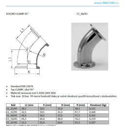 CLAMP DIN 32676  seamless elbow 45° - diameters
