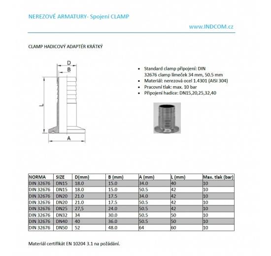 Clamp Hose Adapter Short
