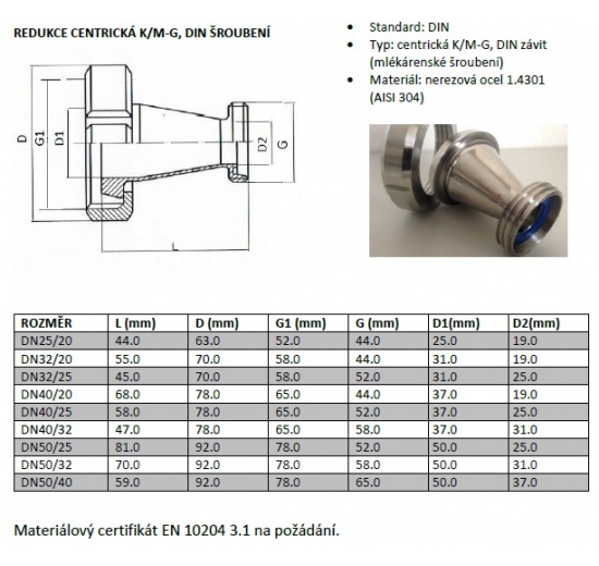 Concentric Reducers Stainless Steel Union 11851, DIN