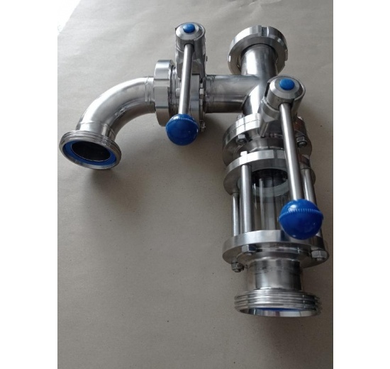 Customized straight sight glass with butterfly valves and T-piece and elbow