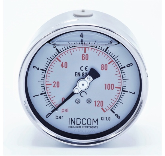 Stainless steel pressure gauges - the back (axial) connection, dial 100 mm | 0 - 8 bar (1/2")