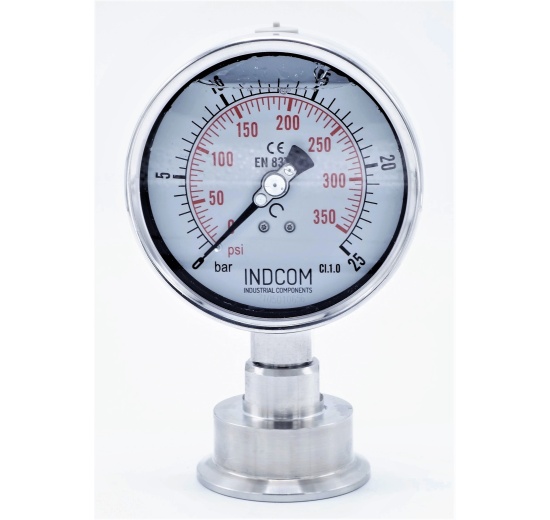 Stainless Steel Pressure Gauge, Dial 100 mm, With Separating Diaphragm- CLAMP DIN 32676 (64 mm) | 0-25 bar