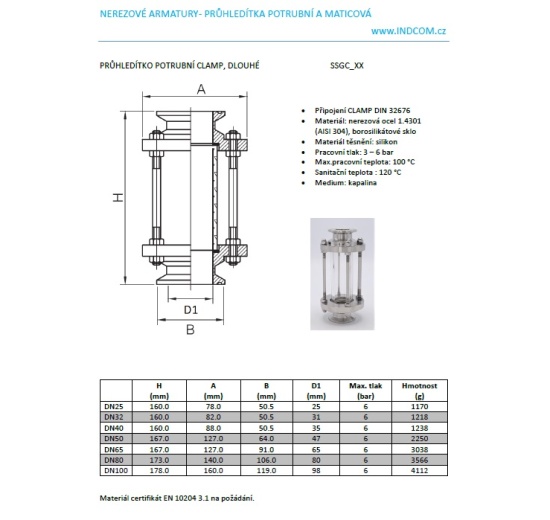 Straight sight glass, Clamp C-C  Long