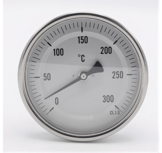 All-stainless steel bimetal thermometer with immersion shaft, threaded | 0-300℃ (1/2”) 200 mm