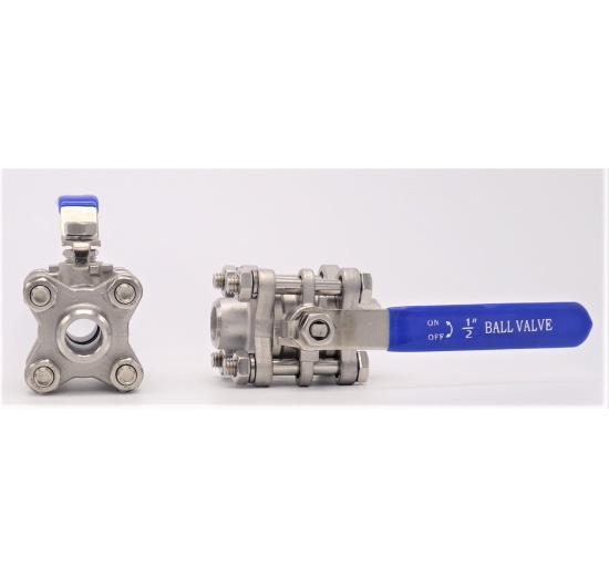 Stainless steel ball valve with full bore, three pieced, welded DN15 (22x4mm)