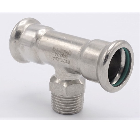 T-kus nerezový, lisovací F/M(závit vnější)/F 22_1/2"_22