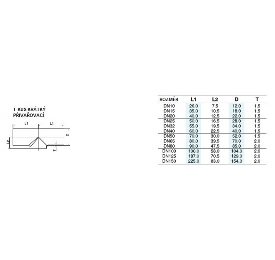 Data sheet of T-piece, Short, Welded DN50, stainless steel