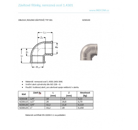 data sheet stainless steel threaded elbow type 301