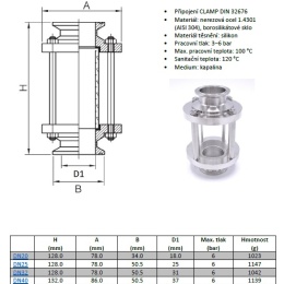 Data sheet Straight sight glass, CLAMP C-C | DN100 (clamp collar 119mm)