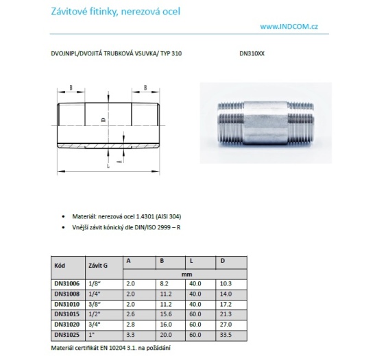 Barrel Nipple_type 310_datasheet Indcom.cz