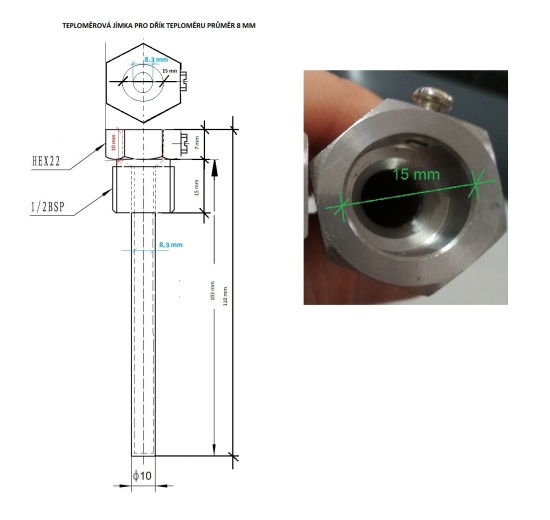 Stainless steel thermometer well 100 mm (1/2")