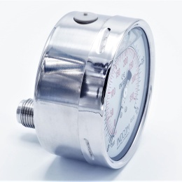 Stainless steel pressure gauges - the back (axial) connection, dial 100 mm  0 - 25 bar (1/2")