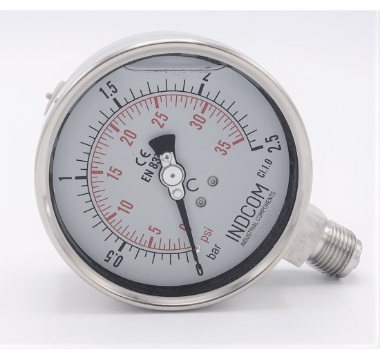 Stainless steel pressure gauges - the bottom (radial) connection, dial 100 mm | 0 - 2,5 bar (1/2")