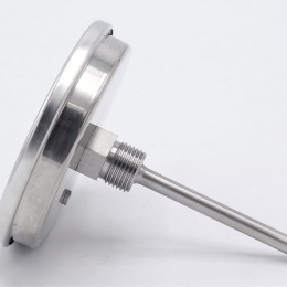 All-stainless steel bimetal thermometer with immersion shaft, threaded