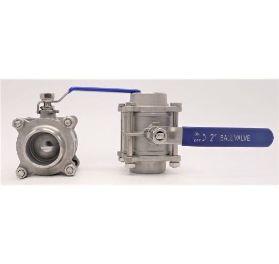 Stainless steel ball valve with full bore, three- pieced, welded | 2"