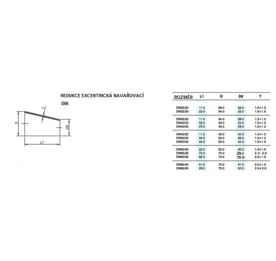 Eccentric reducer, welding, short DN65/50