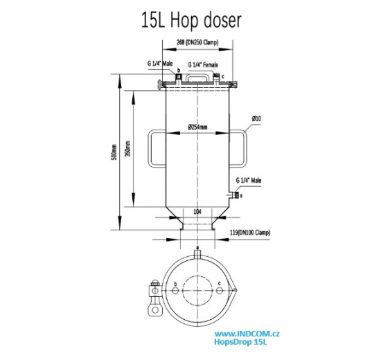 Nádoba pro studené chmelení piva Hops Drop 15L_rozměry