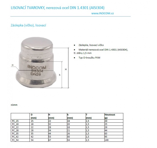 End Cap Press Fittings, Stainless Steel