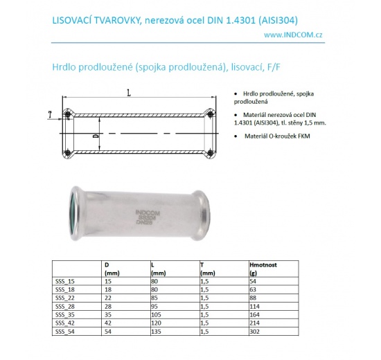 Extended Coupling Press Fittings, Stainless Steel, F/F