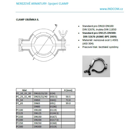 stainless steel Duty CLAMP II. DN65, for non pressure system
