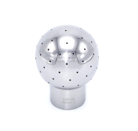 Fixed cleaning ball, threaded, stainless steel, for use in beverage production, for cleaning of tanks, containers