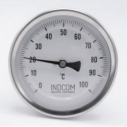 All-stainless steel bimetal thermometer with immersion shaft, threaded - angle connection | 0-100 ℃ (1/2”) 100 mm