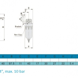 Filter for compressed air distribution, connection G 1/4 ", max. 10 bar.