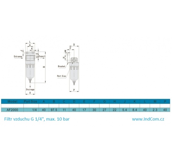 Filter for compressed air distribution, connection G 1/4 ", max. 10 bar.