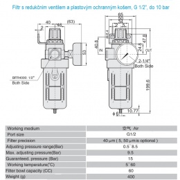Filter with pressure reducing valve and a protective basket, G 1/2", up to 10 bar, catalog sheet