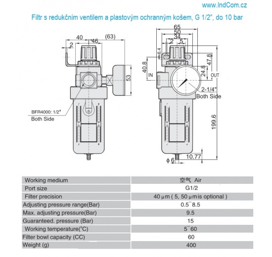 Filter with pressure reducing valve and a protective basket, G 1/2", up to 10 bar, catalog sheet