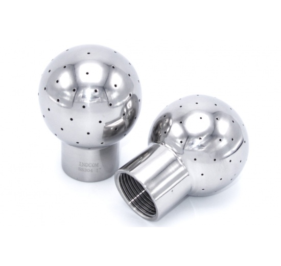 Fixed cleaning ball, threaded, stainless steel, for use in beverage production, for cleaning of tanks, containers