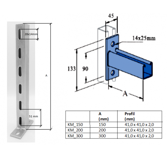 Galvanized Steel Mounting Bracket | 200 mm