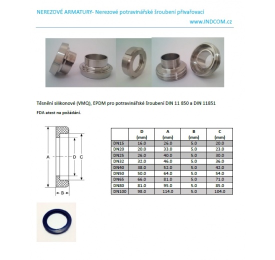 Gasket EPDM for Union Male Standard DIN11851 EPDM, DN65