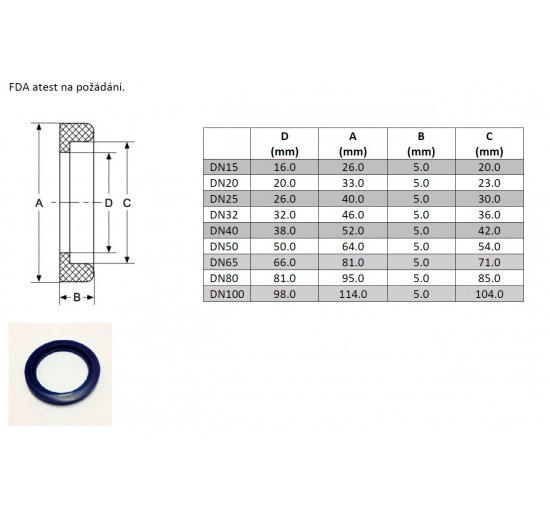 Gasket Silicone (VMQ) for Union Male Standard DIN11851 DN15