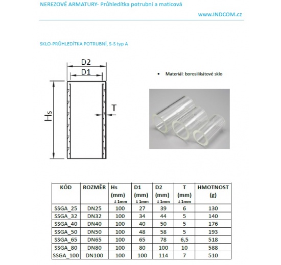 Glass - Straight Sight Glass, type A | 65 mm/5 mm