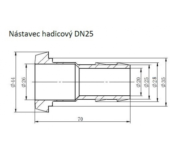 hadicový nástavec s kuželovým hrdlem DN25 rozměry