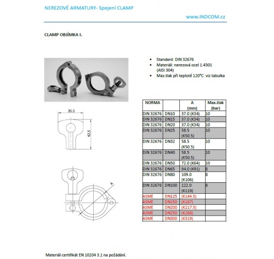 Heavy Duty CLAMP I. ASME DN125
