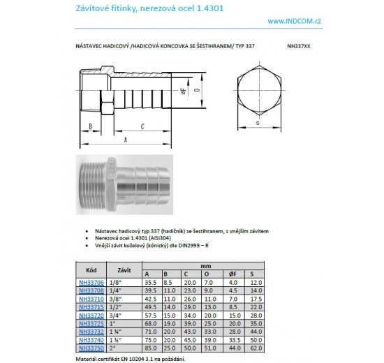 Hose extension / hose end with hexagon / type 337