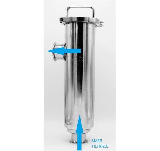 Indcom tubular corner filter - demonstration of the direction of liquid flow during filtration