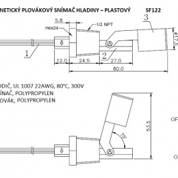 Magnetic float level sensor - plastic