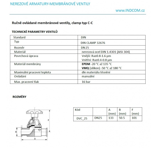 Manually operated diaphragm valves, clamp type C-C